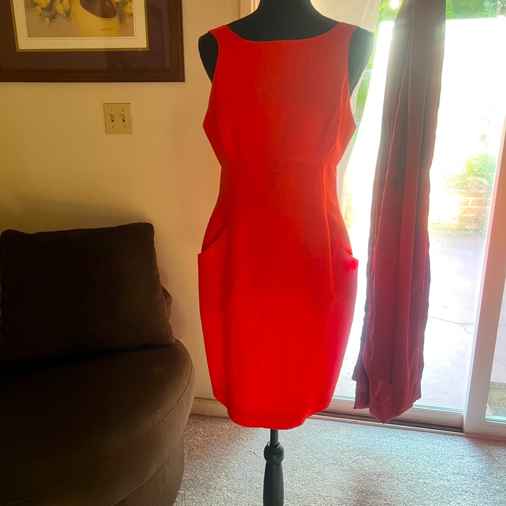 Geary Roark Kamisato Vintage Tomato Red Backless Dress Lined.